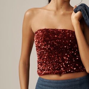 NWT Anthropologie Red / Burgundy Sequin Strapless Tube Top Size Large